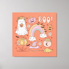 Retro Halloween Ghost Pumpkin Spindelnät Witch Hat Canvastryck