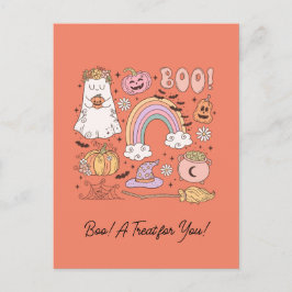 Retro Halloween Ghost Pumpkin Spindelnät Witch Hat Vykort