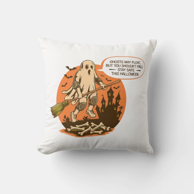 Retro Halloween Ghost Safety - fortsätt Säkert Kudde (Framsida)