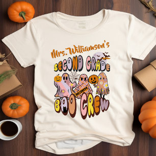 Retro Halloween Ghost Second Klass Teacher Namn T Shirt
