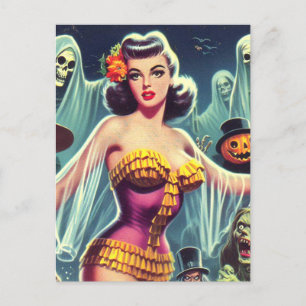 Retro Halloween Girl Vykort