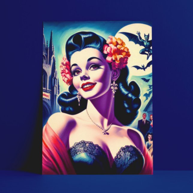 Retro Halloween Girl Vykort (Skapare uppladdad)