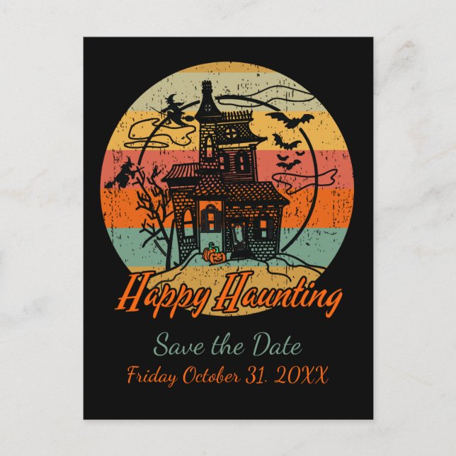 Retro Halloween Glad Mardrömsjakt Spökhus Meddelande Vykort (Framsida)