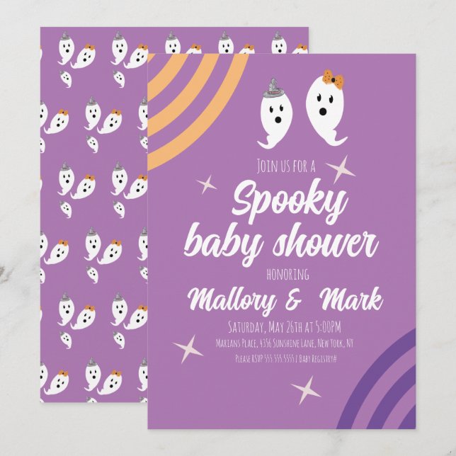 Retro Halloween Groovy Baby Shower-fest Inbjudningar (Fram/baksida)