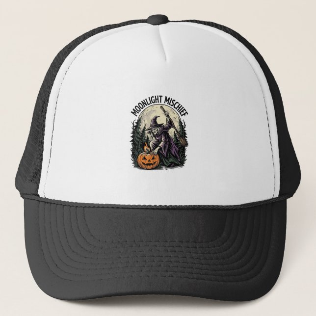 Retro Halloween-häxa månadsbelyst rackartyg Grafik Keps (Framsida)