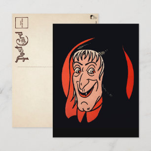 Retro Halloween-häxans ansikte vykort