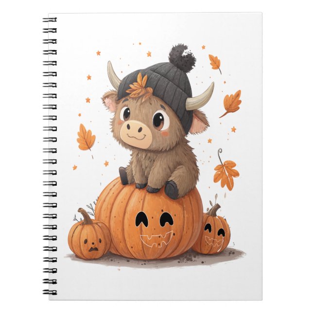 Retro Halloween Highland Cow Anteckningsbok (Framsidan)