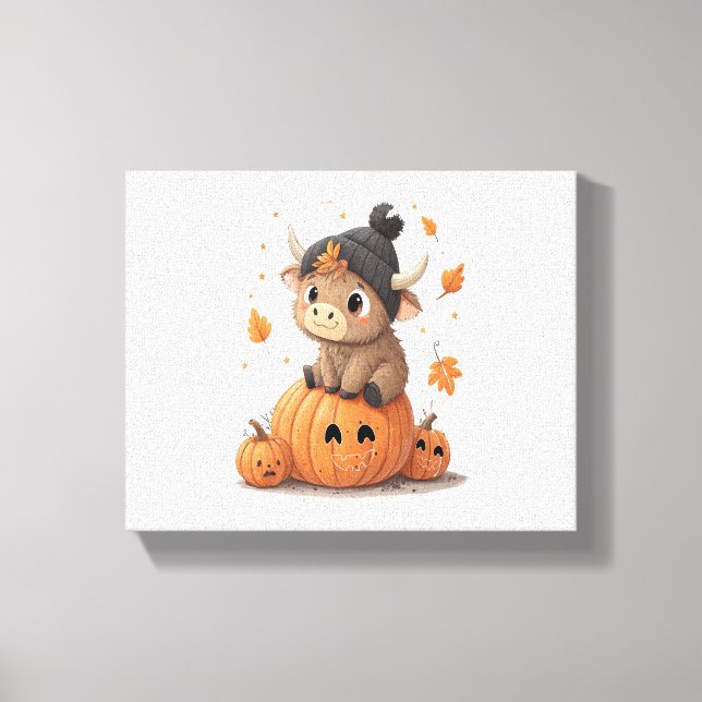 Retro Halloween Highland Cow Canvastryck (Framsida)