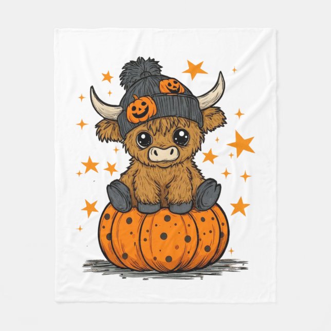 Retro Halloween Highland Cow Fleecefilt (Framsidan)