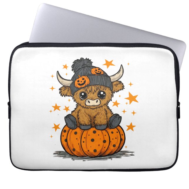 Retro Halloween Highland Cow Laptop Fodral (Framsidan)