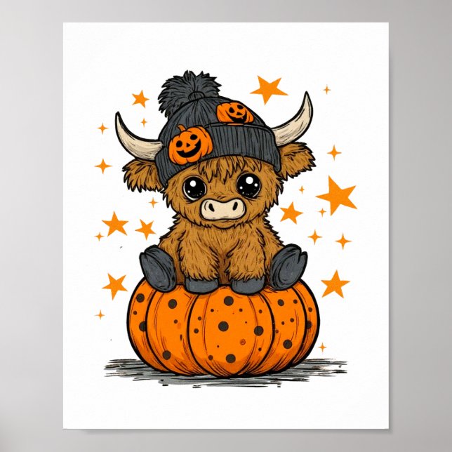 Retro Halloween Highland Cow Poster (Framsidan)