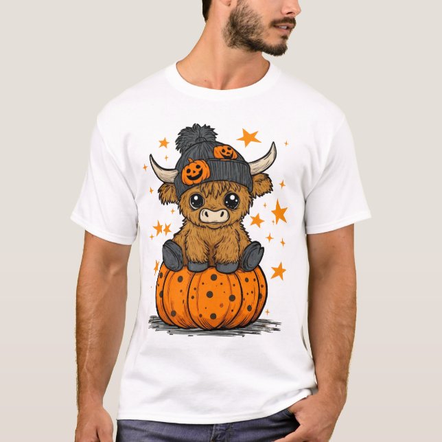 Retro Halloween Highland Ko T Shirt (Framsida)