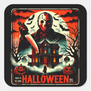 Retro Halloween Horror Natten 80-tal Slasher Vibes Fyrkantigt Klistermärke