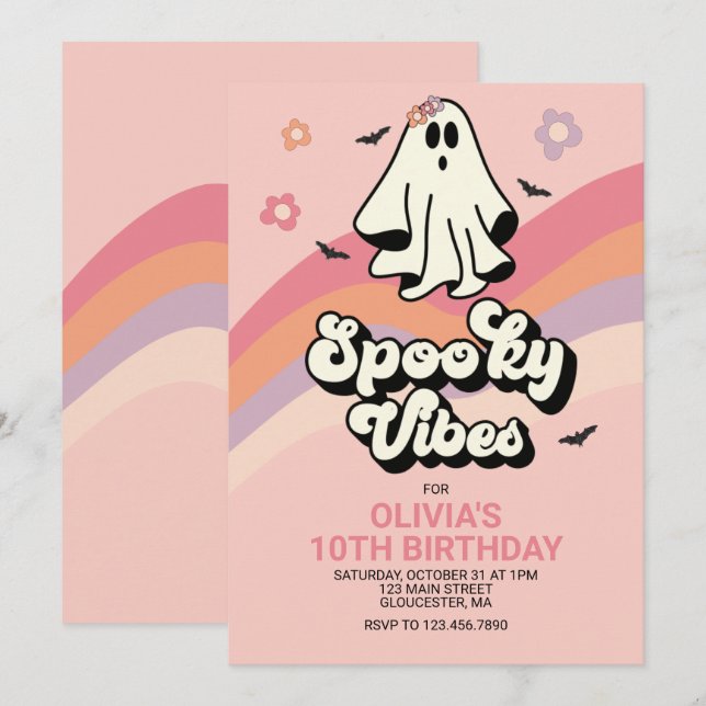 retro Halloween-inbjudan med groovy spöke Inbjudningar (Fram/baksida)