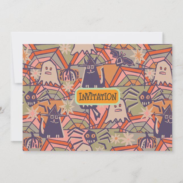 Retro Halloween Inbjudningar (Baksida)