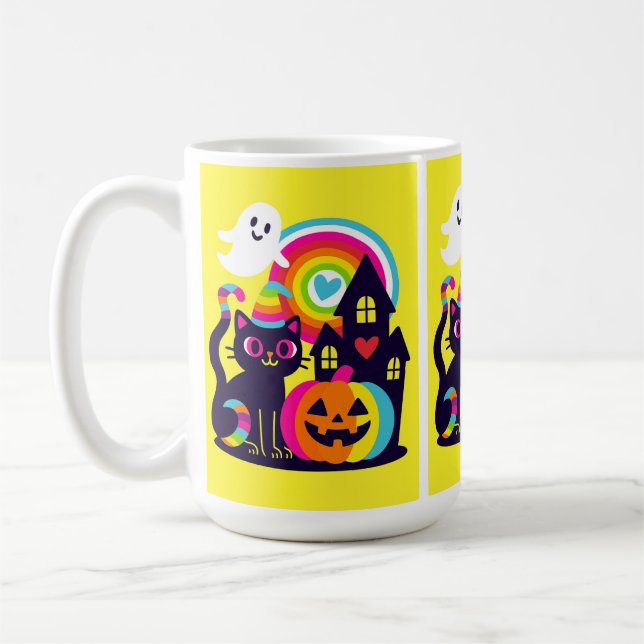 Retro Halloween Kawaii Black Cat, Pumpkin-design Kaffemugg (Vänster)