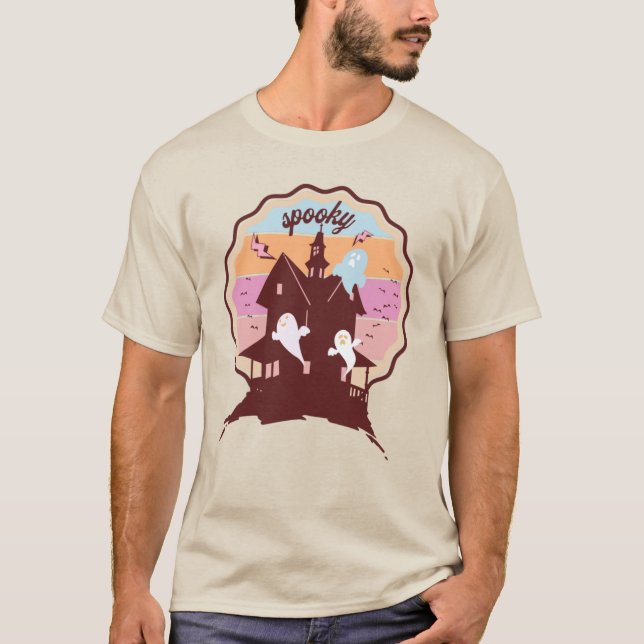 Retro Halloween-kostym Spöklik Häxfabrik Spöke T Shirt (Framsida)