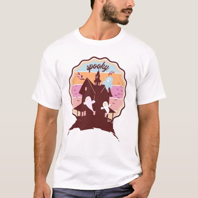 Retro Halloween-kostym Spöklik Häxfabrik Spöke T Shirt (Framsida)