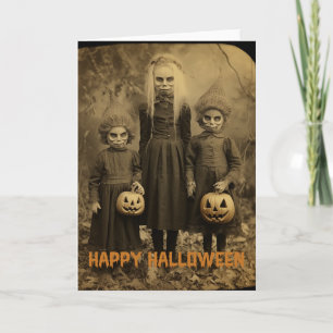 Retro Halloween-kräftbarn med karvpumpor Helgkort
