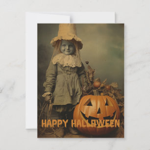 Retro Halloween kusliga barn med utskurna pumpor Vykort