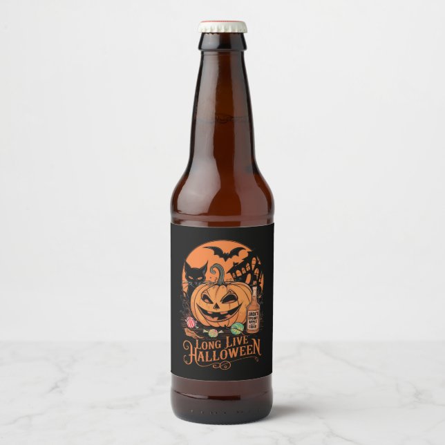 Retro Halloween Lång Liv Höst Skräck Säsong  Ölflaska Etikett (Framsida)