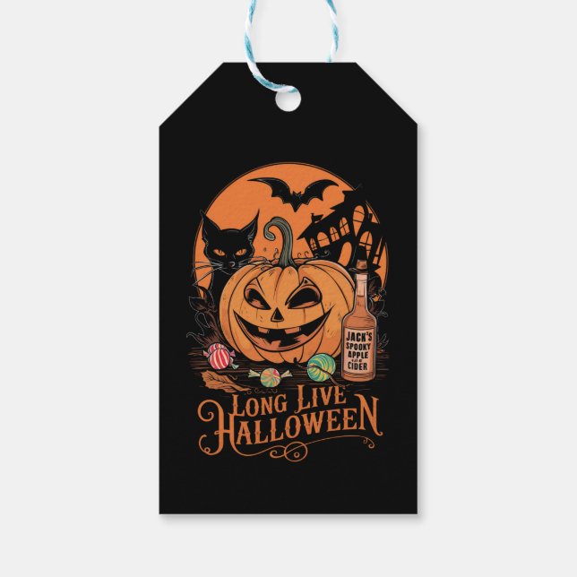 Retro Halloween Lång Liv Höst Skräck Säsong  Presentetikett (Baksidan)