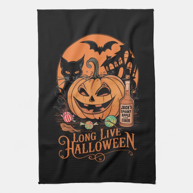 Retro Halloween långt liv Höst spöklik säsong  Kökshandduk (Vertikal)