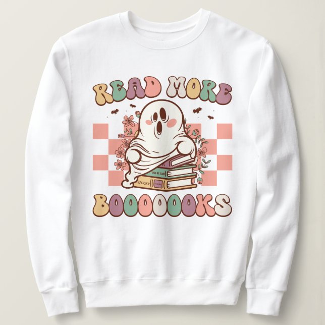Retro Halloween läser mer Bok Boo Ghost Student T Shirt (Design framsida)