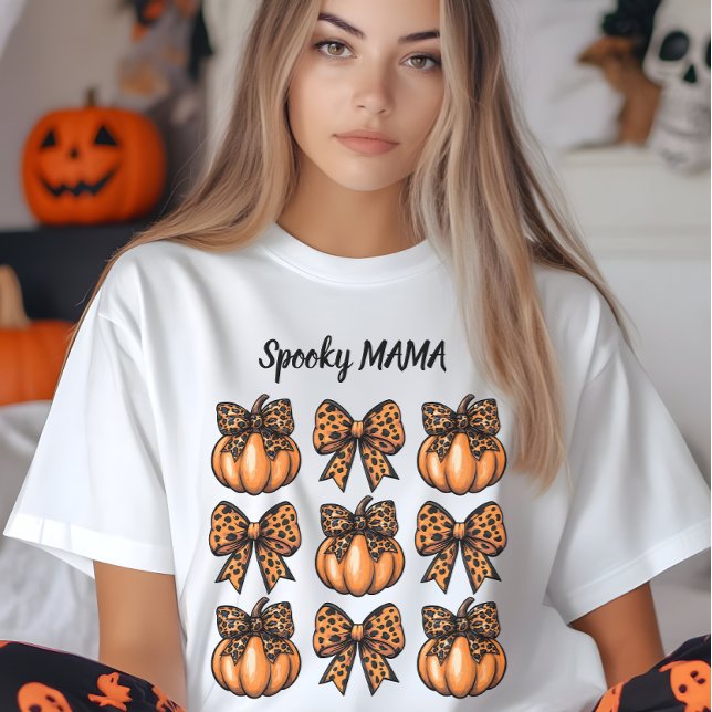 Retro Halloween Leopart Bow Pumpkin Coquette T Shirt (Retro Halloween Leopart Bow Pumpkin Coquette Tri-Blend Shirt)