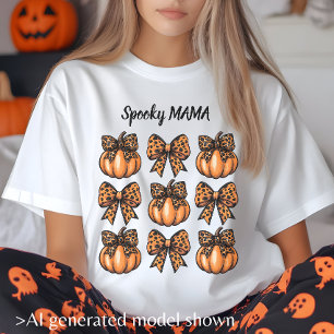 Retro Halloween Leopart Bow Pumpkin Coquette T Shirt