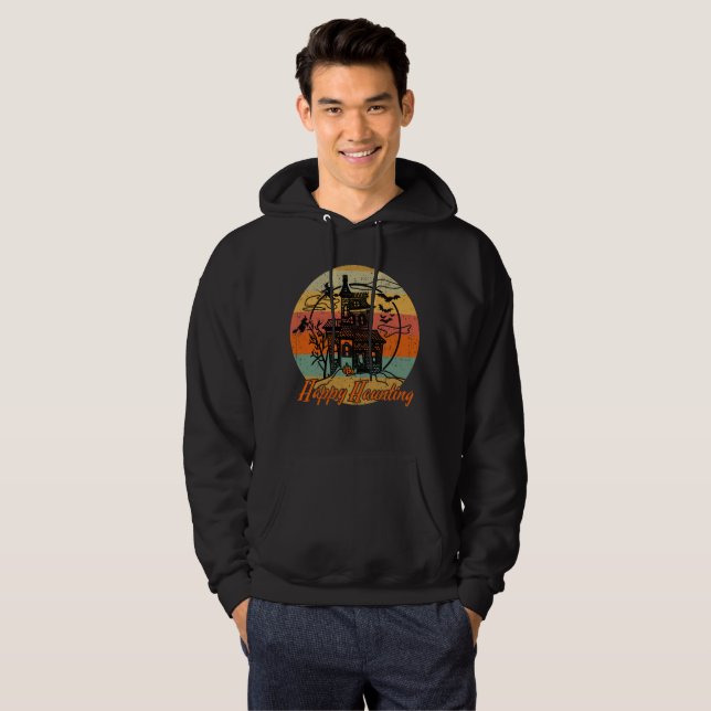 Retro Halloween Lycklig Haunting Haunting House Hoodie (Hel framsida)