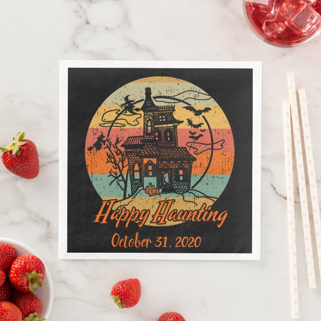 Retro Halloween Lycklig Haunting Haunting House Pappersservett (Insitu)