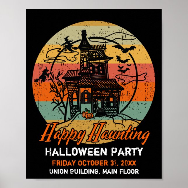 Retro Halloween Lycklig Haunting Haunting House Poster (Framsidan)