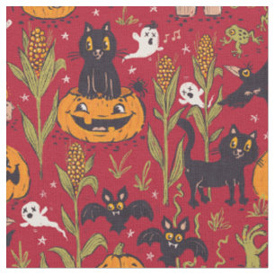 Retro Halloween-mönster i gammaldags tecknad stil. Tyg