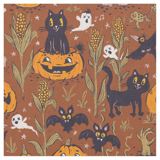 Retro Halloween-mönster i vintage-stil. Tyg (Närbild)