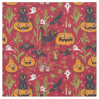 Retro Halloween-mönster i vintage- tecknad stil. Tyg