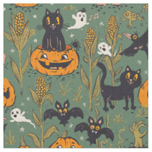 Retro Halloween mönster i vintage tecknad stil. Tyg