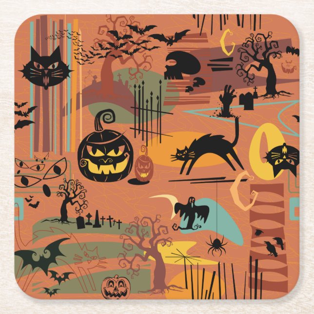Retro Halloween O'Rama Underlägg Papper Kvadrat (Framsidan)