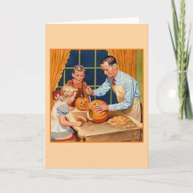 Retro Halloween-pumpa carving med pappa Kort (Framsida)