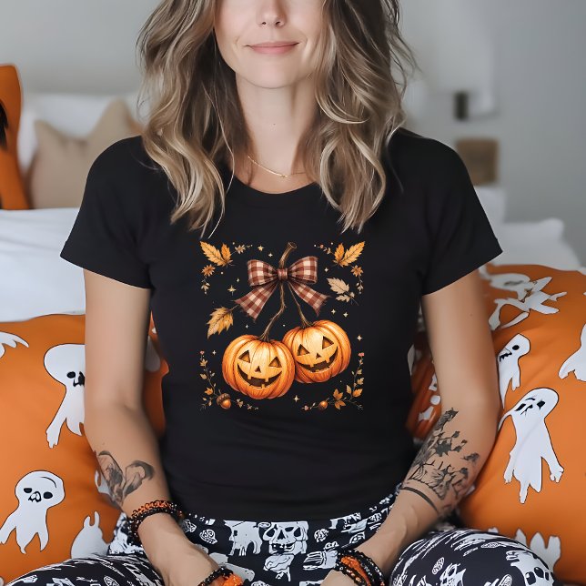Retro Halloween Pumpkin Cherries faller hösten T Shirt (Skapare uppladdad)