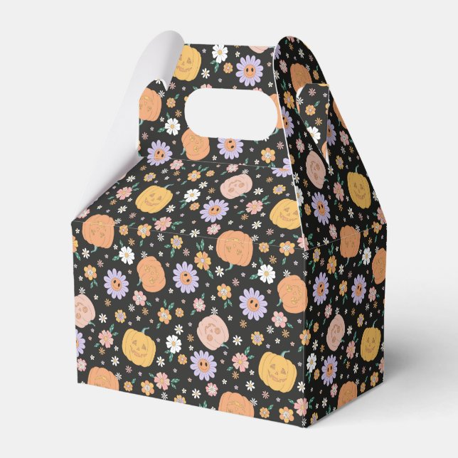 Retro Halloween Pumpkins och Flowers Mönster Presentaskar (Framsidan Sidan)