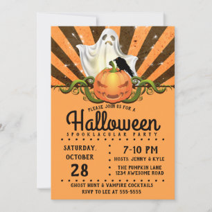 Retro Halloween Rays, Jack o'lantern Ghost Inbjudningar