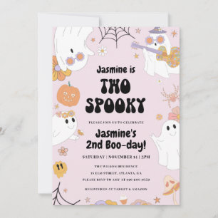Retro Halloween Rosa 2:a födelsedagsinbjudan Inbjudningar