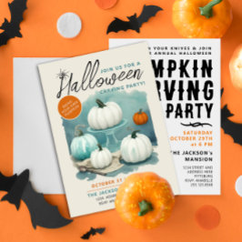 Retro Halloween-skära vita pumpor Vattenfärg Inbjudningar