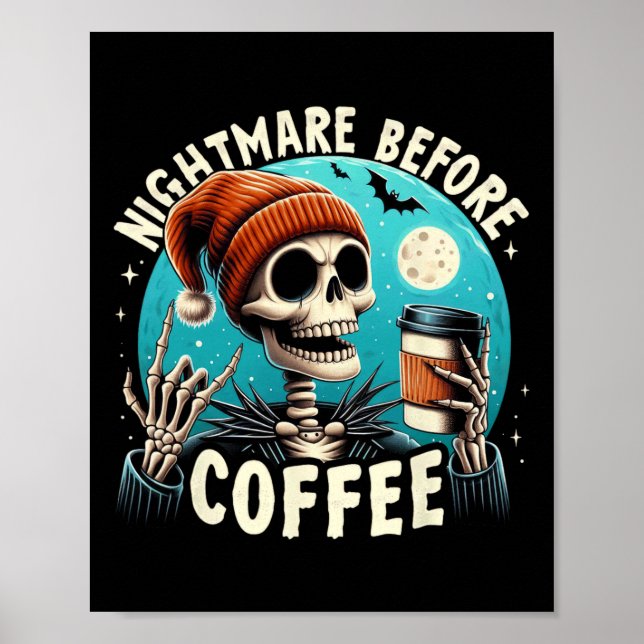 Retro Halloween Skeleton Coffee Mugg Scary Night b Poster (Framsidan)