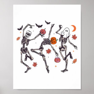 Retro Halloween Skeleton Dancing Pumpkin Gift Mana Poster