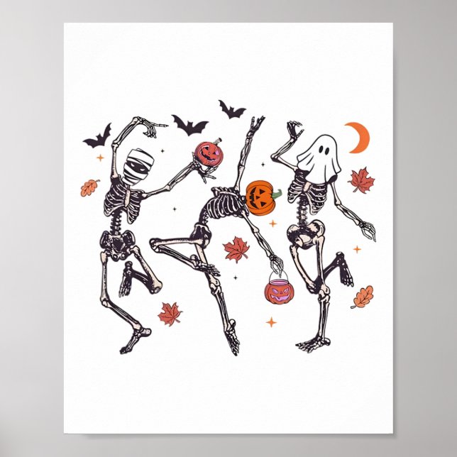 Retro Halloween Skeleton Dancing Pumpkin Gift Mana Poster (Framsidan)