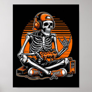 Retro Halloween skelett Gamer videospel pojkar M Poster