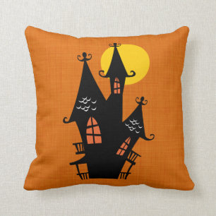 Retro Halloween spökat hus Kudde