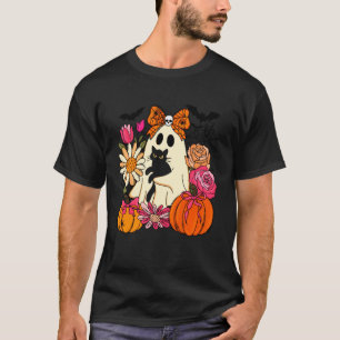 Retro Halloween-spöke & kattpumpa Preppy blommig T Shirt